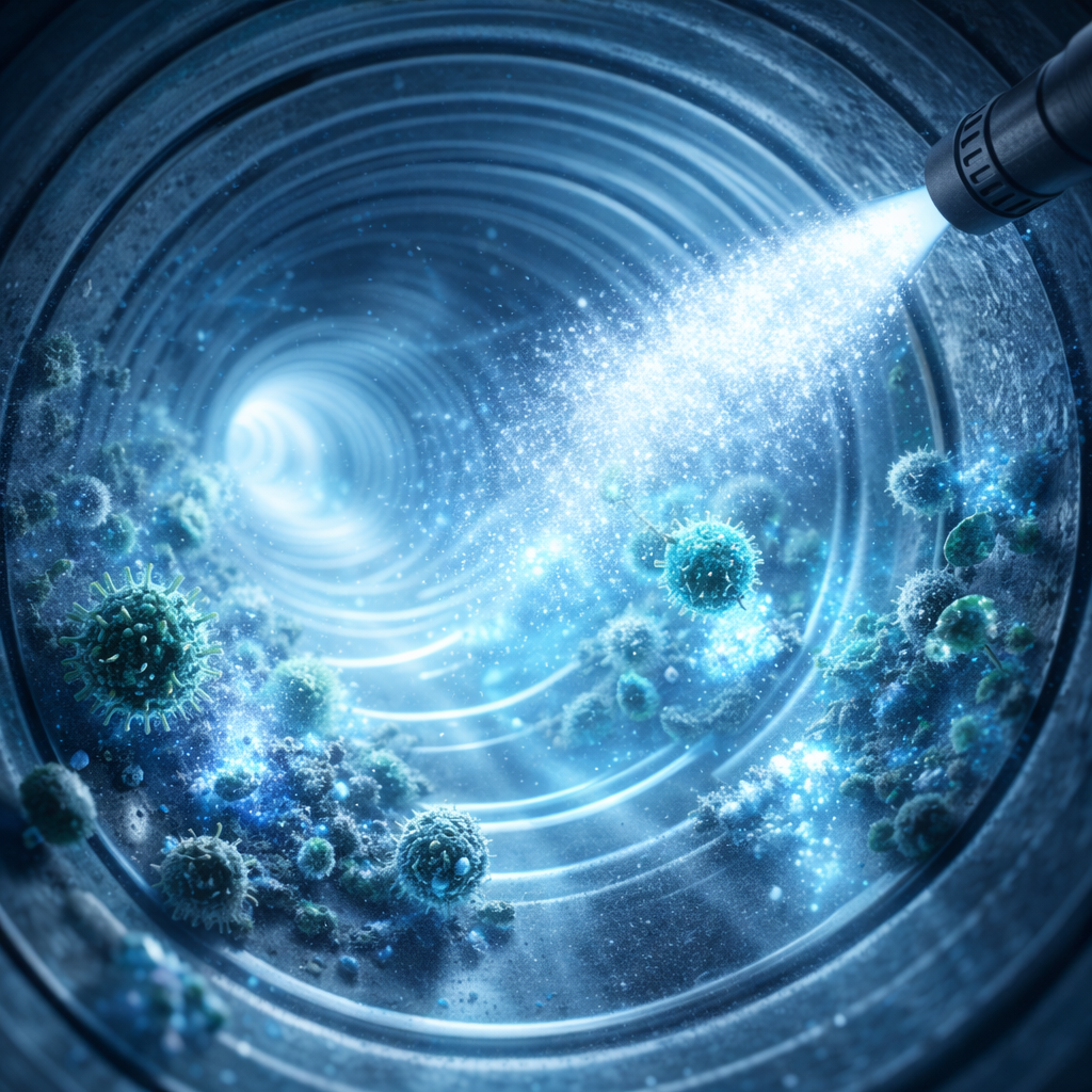UV antimicrobial air duct sanitization treatment eliminating bacteria mold and allergens inside duct system