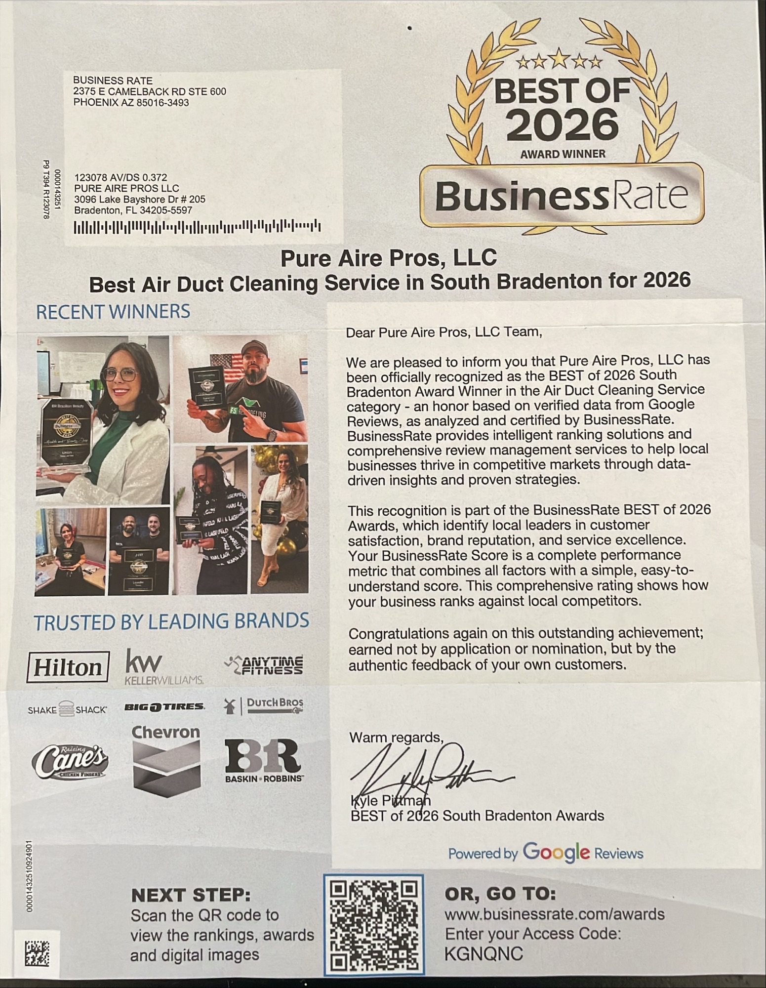 Pure Aire Pros Best of 2026 Award